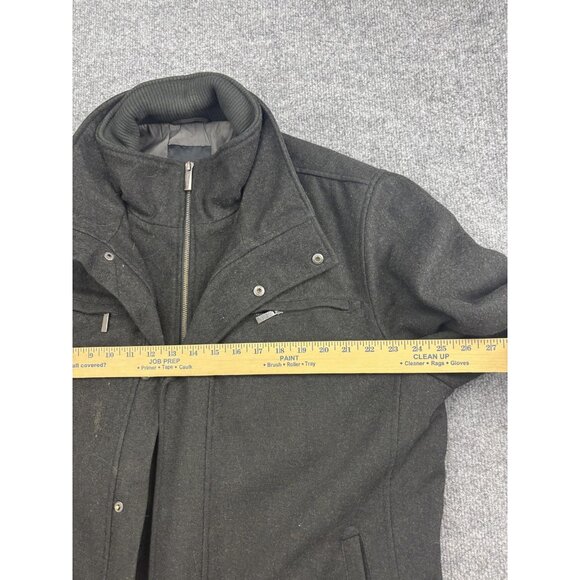 London Fog Jacket Mens Large Charcoal Wool Blend Zip Snap Stand Collar Pockets - Picture 7 of 10